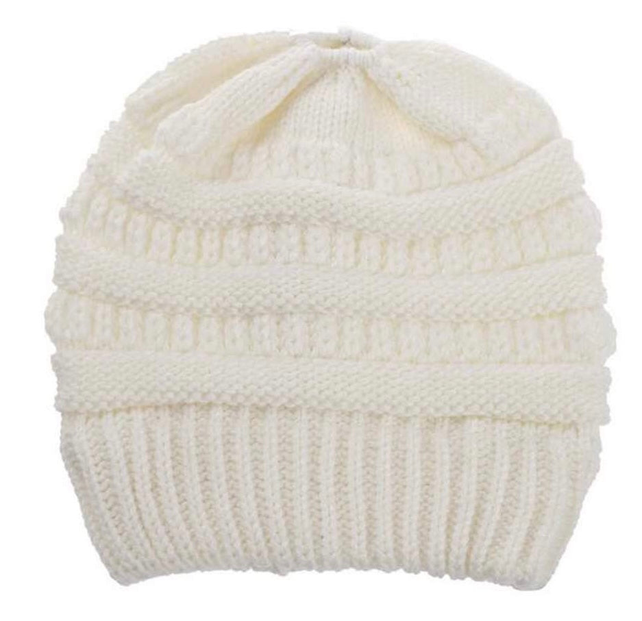 WHITE CREAM Ponytail Beanie