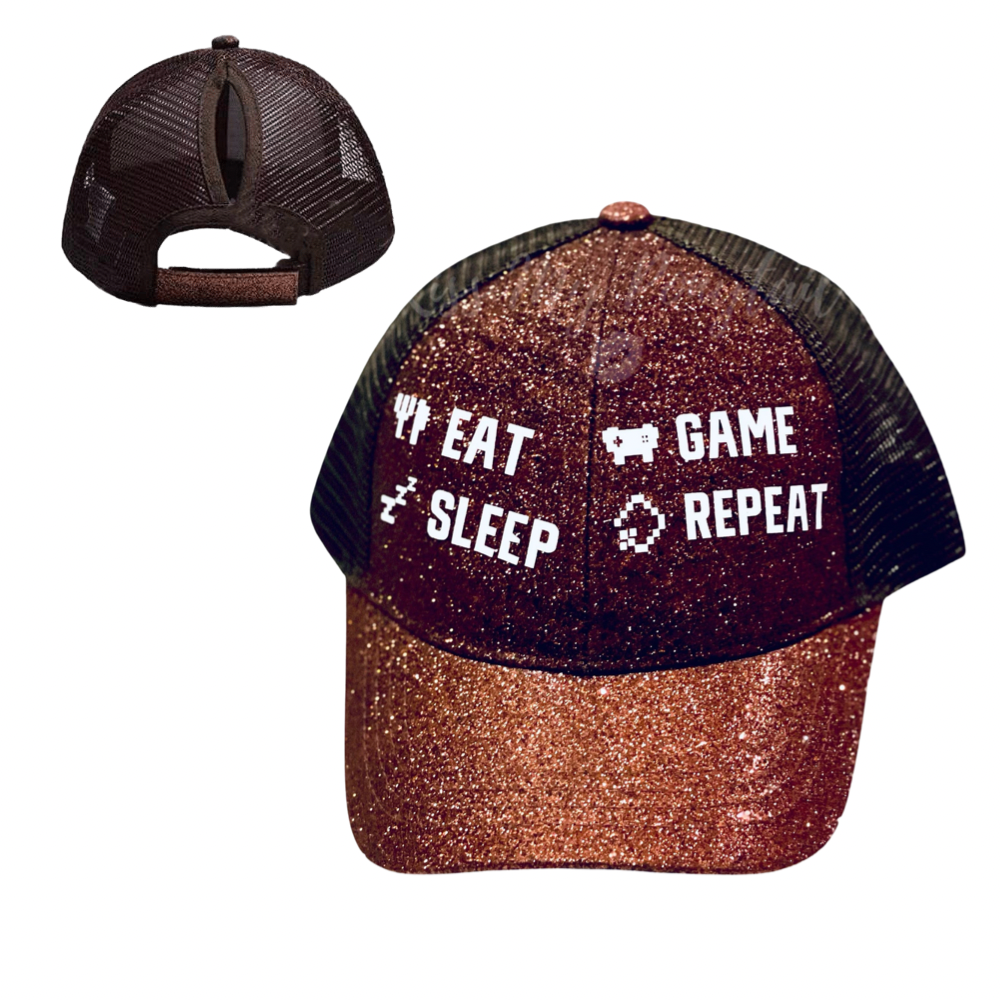 EAT, SLEEP 😴, GAME, REPEAT Ponytail Cap