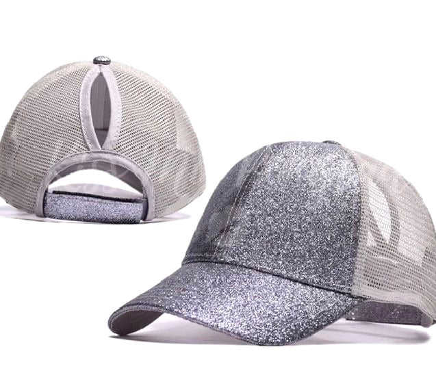 SILVER Glitter Ponytail Cap