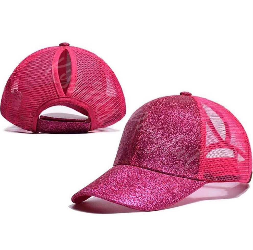 ELECTRIC PINK Glitter Ponytail Cap