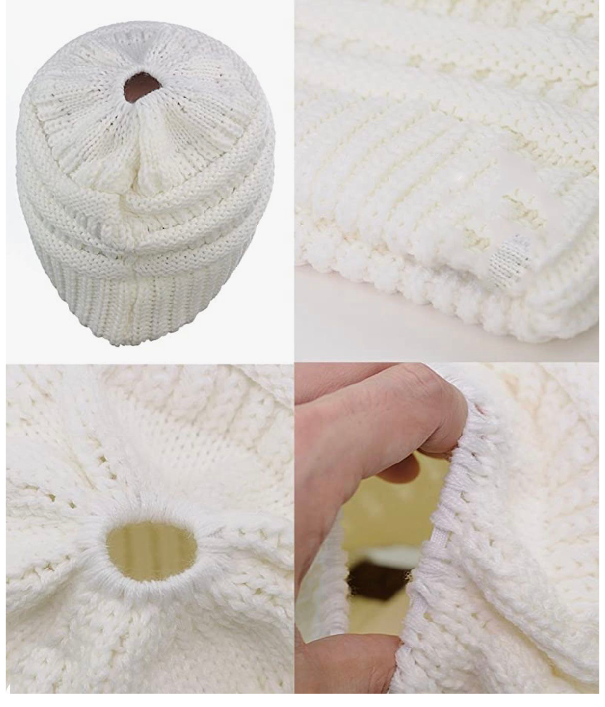 WHITE CREAM Ponytail Beanie