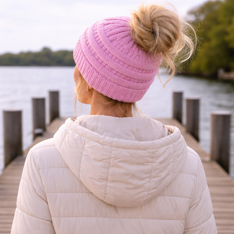 BABY PINK Ponytail Beanie