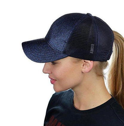 NAVY Glitter Ponytail Cap