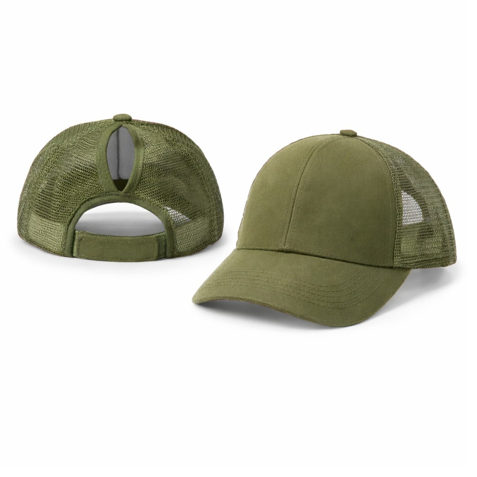 Olive Plain Ponytail Cap