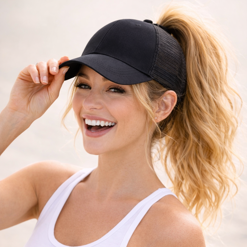 BLACK Plain Ponytail Cap