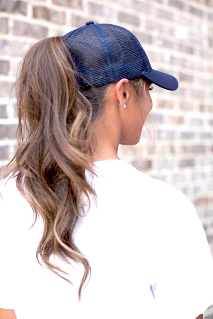 NAVY Plain Ponytail Cap