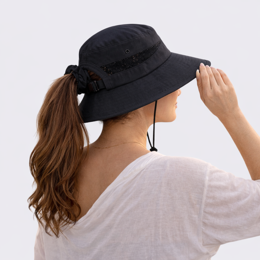 BLACK Unisex Wide Brim Hat