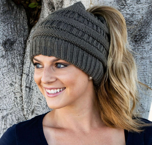 CHARCOAL Ponytail Beanie