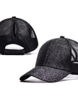 BLACK Glitter Ponytail Cap
