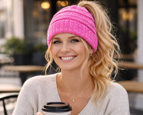 RASBERRY PINK Ponytail Beanie