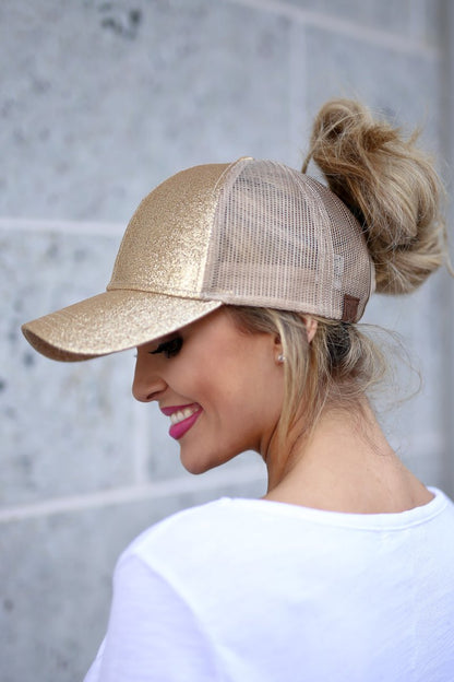 GOLD Glitter Ponytail Cap