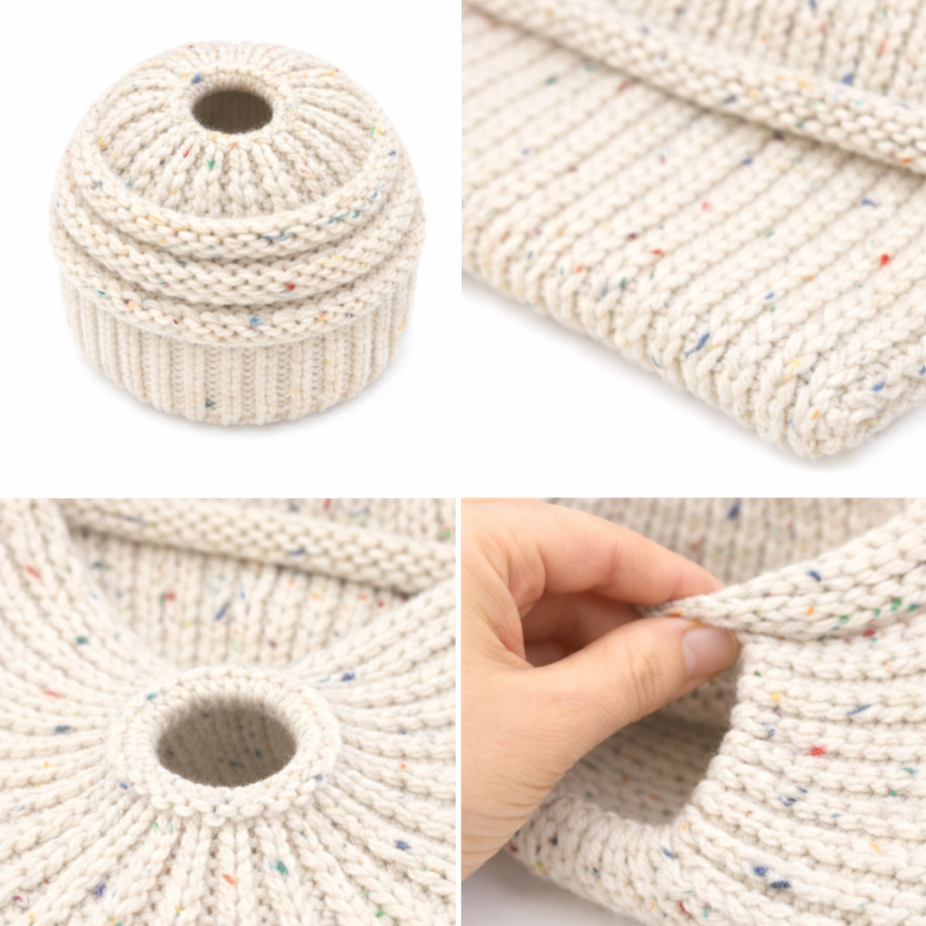 IVORY CONFETTI Ponytail Beanie