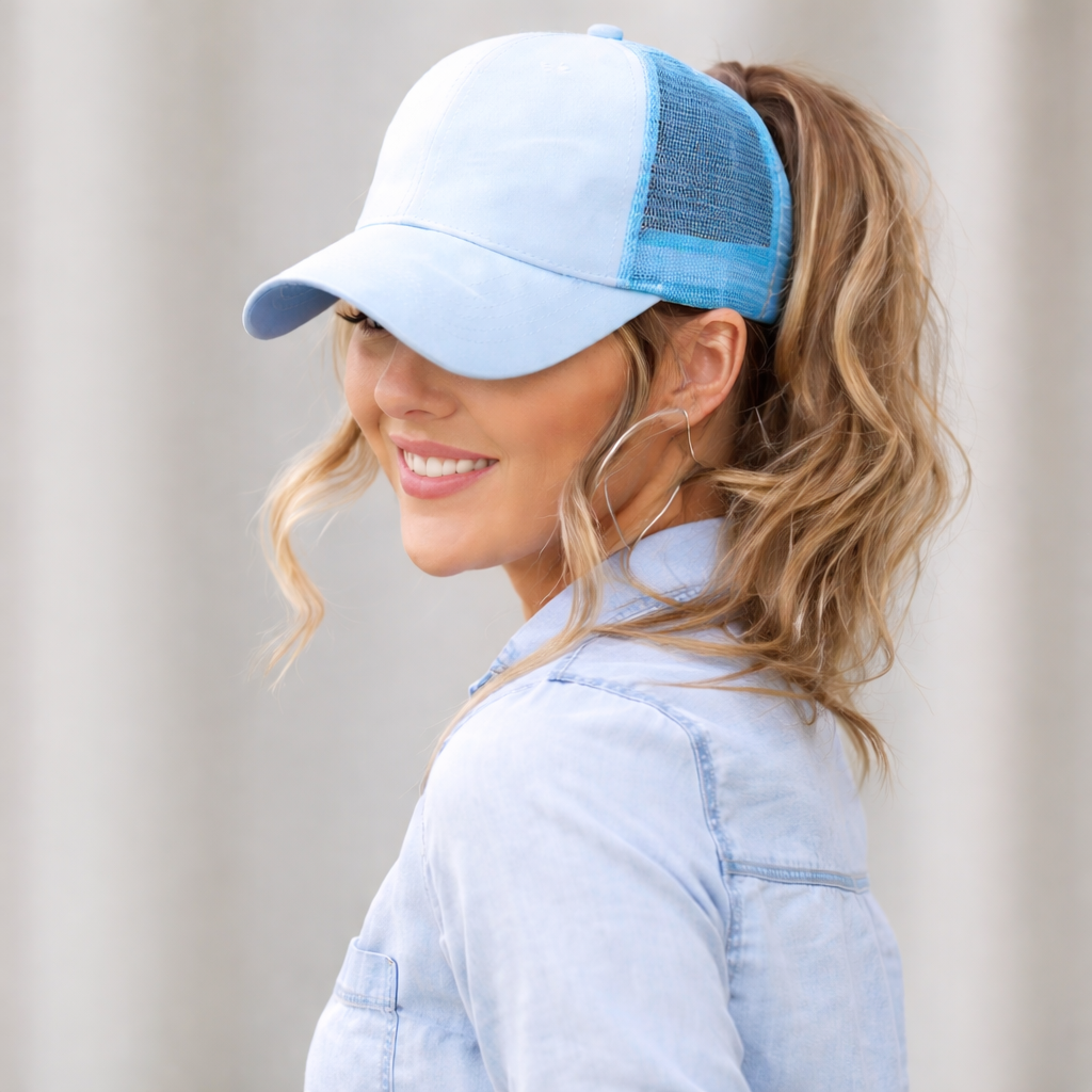 Blue Camo Plain Ponytail Cap