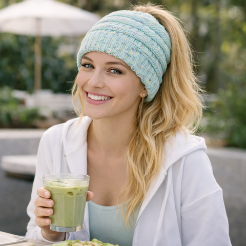 MINT CONFETTI Ponytail Beanie