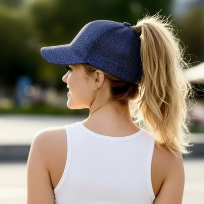 NAVY Glitter Ponytail Cap