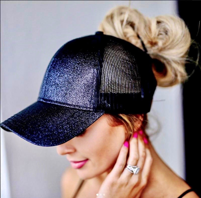 NAVY Glitter Ponytail Cap