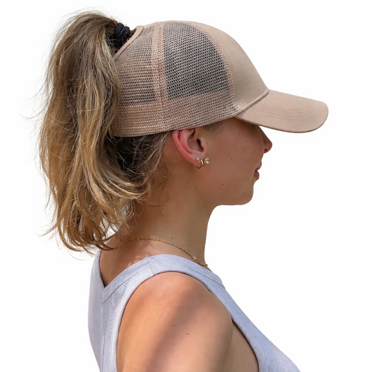 BEIGE Plain Ponytail Cap