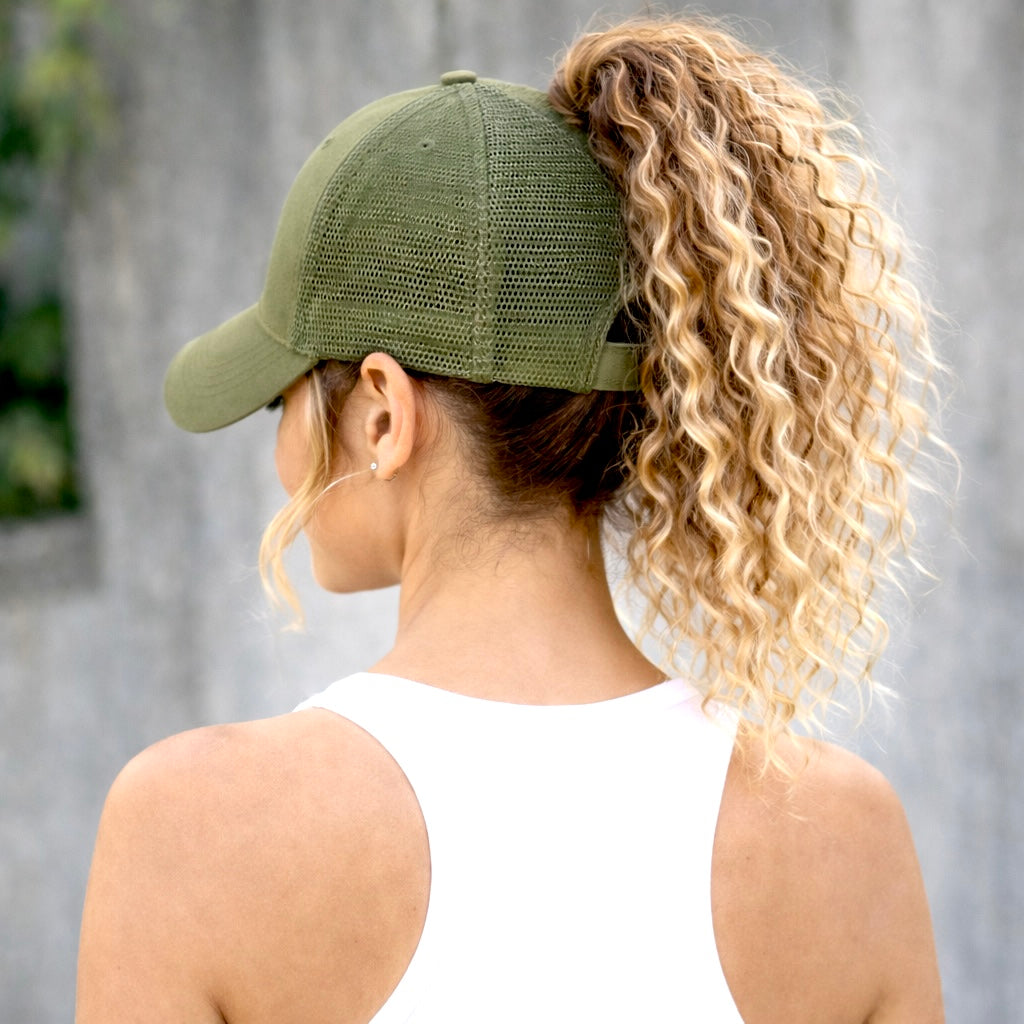 Olive Plain Ponytail Cap