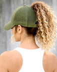 Olive Plain Ponytail Cap