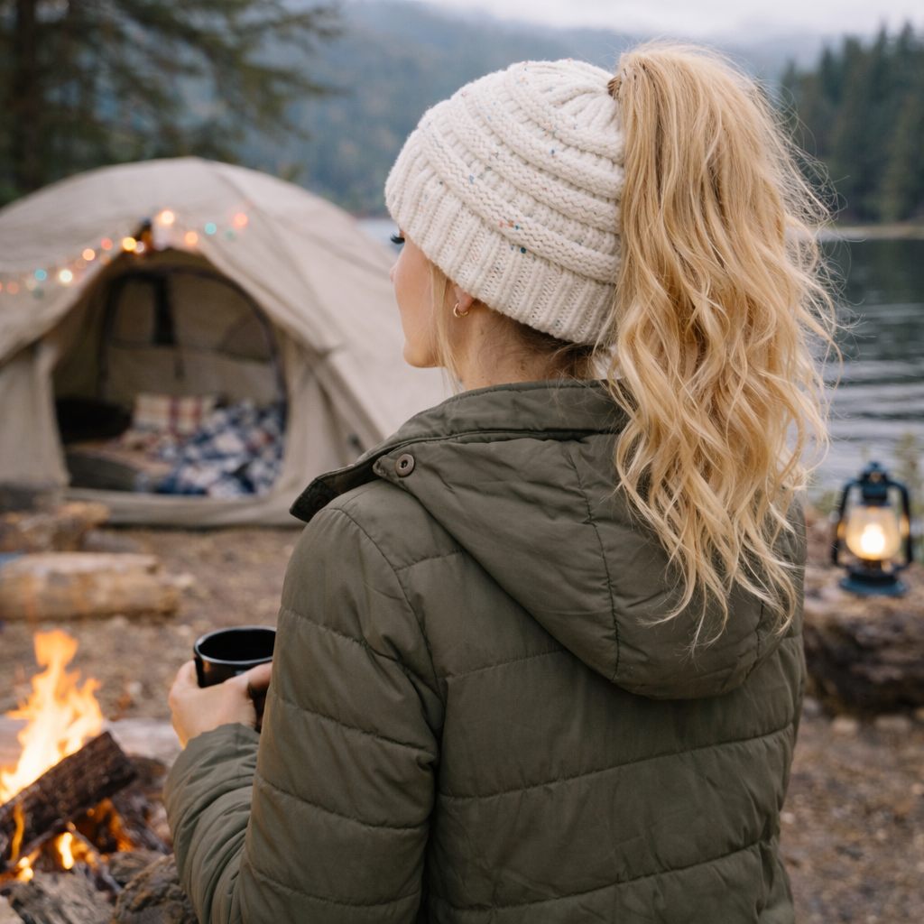 IVORY CONFETTI Ponytail Beanie