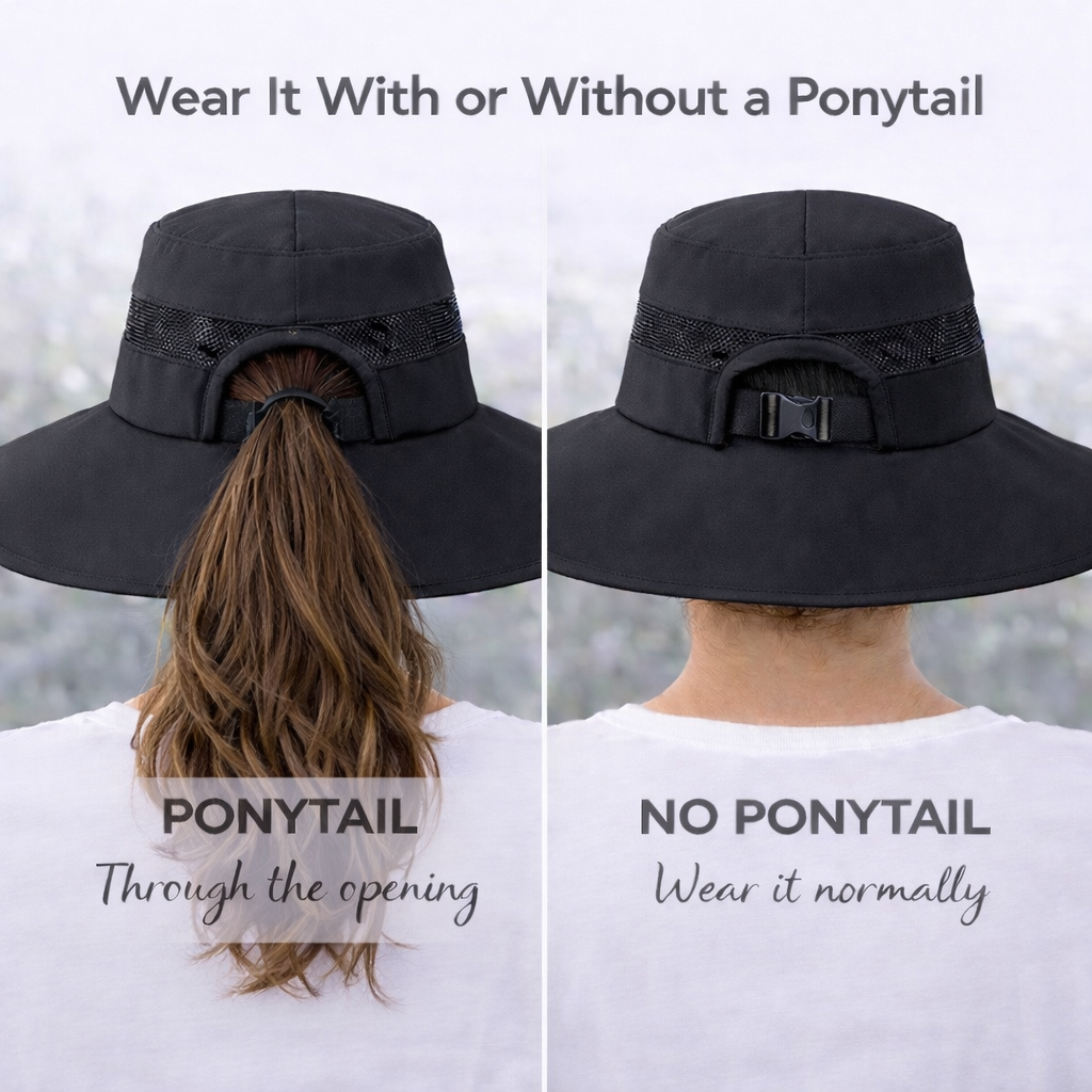 BLACK Unisex Wide Brim Hat