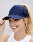 NAVY Glitter Ponytail Cap