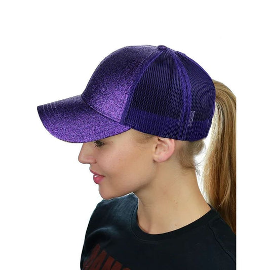 PURPLE Glitter Ponytail Cap