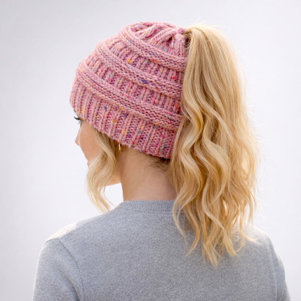 PINK CONFETTI Ponytail Beanie