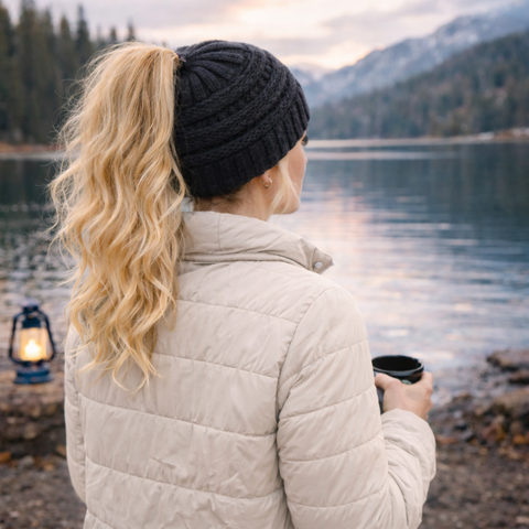 BLACK Ponytail Beanie