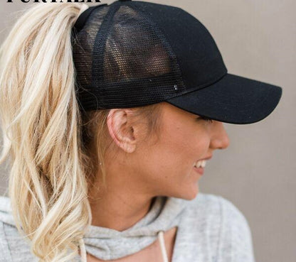 BLACK Plain Ponytail Cap