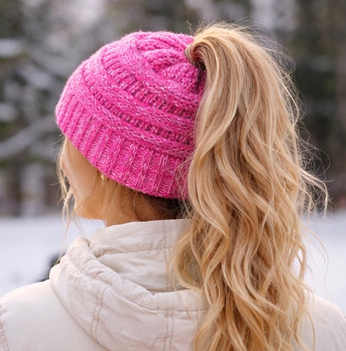 RASBERRY PINK Ponytail Beanie