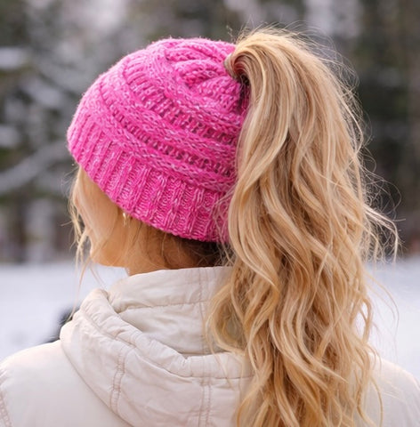 RASBERRY PINK Ponytail Beanie