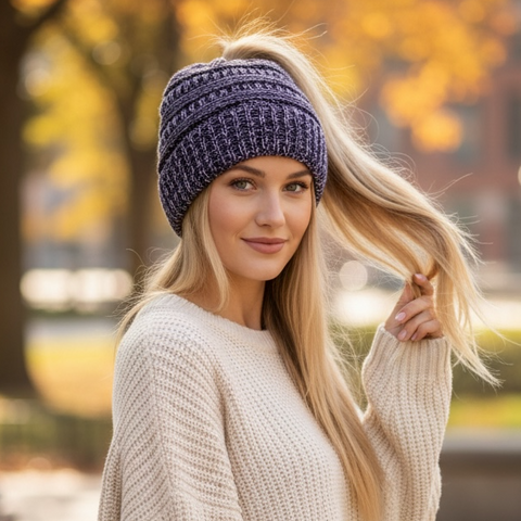 PURPLE Ponytail Beanie