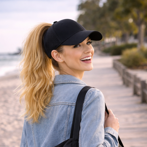 BLACK Plain Ponytail Cap
