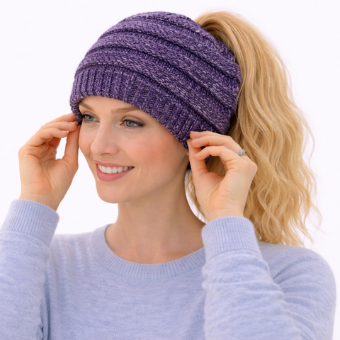 PURPLE Ponytail Beanie