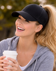 BLACK Plain Ponytail Cap