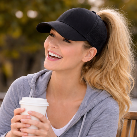 BLACK Plain Ponytail Cap