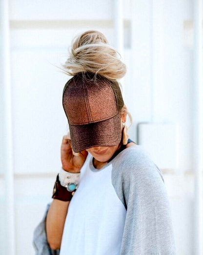 BRONZE Glitter Ponytail Cap