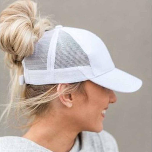 WHITE Plain Ponytail Cap