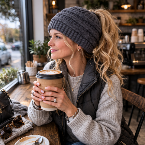 CHARCOAL Ponytail Beanie