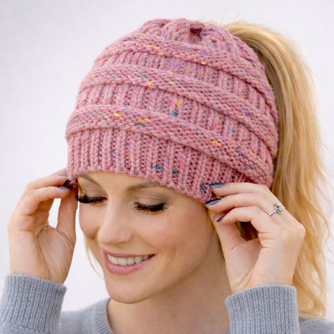 PINK CONFETTI Ponytail Beanie