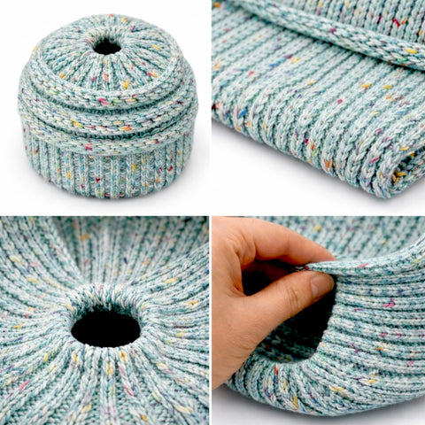 MINT CONFETTI Ponytail Beanie