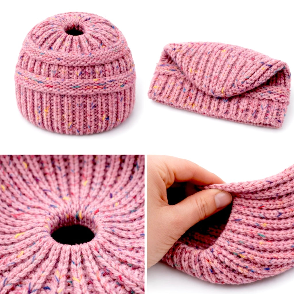 PINK CONFETTI Ponytail Beanie