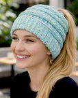 MINT CONFETTI Ponytail Beanie