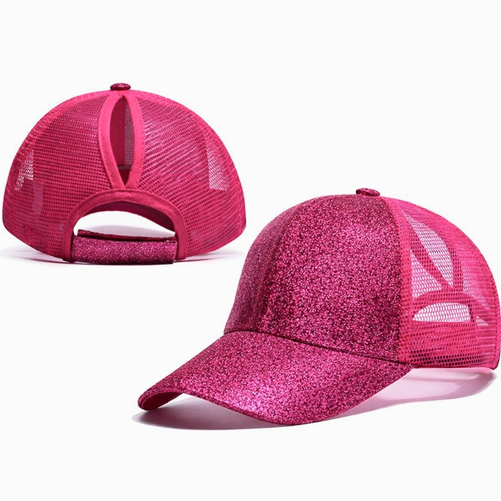 ELECTRIC PINK Glitter Ponytail Cap