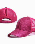 ELECTRIC PINK Glitter Ponytail Cap