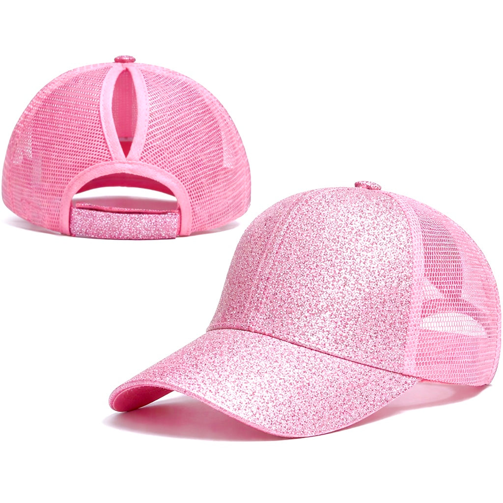 PINK Glitter Ponytail Cap
