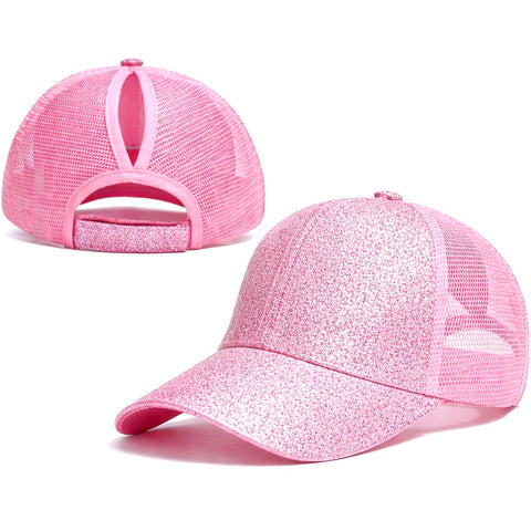 PINK Glitter Ponytail Cap