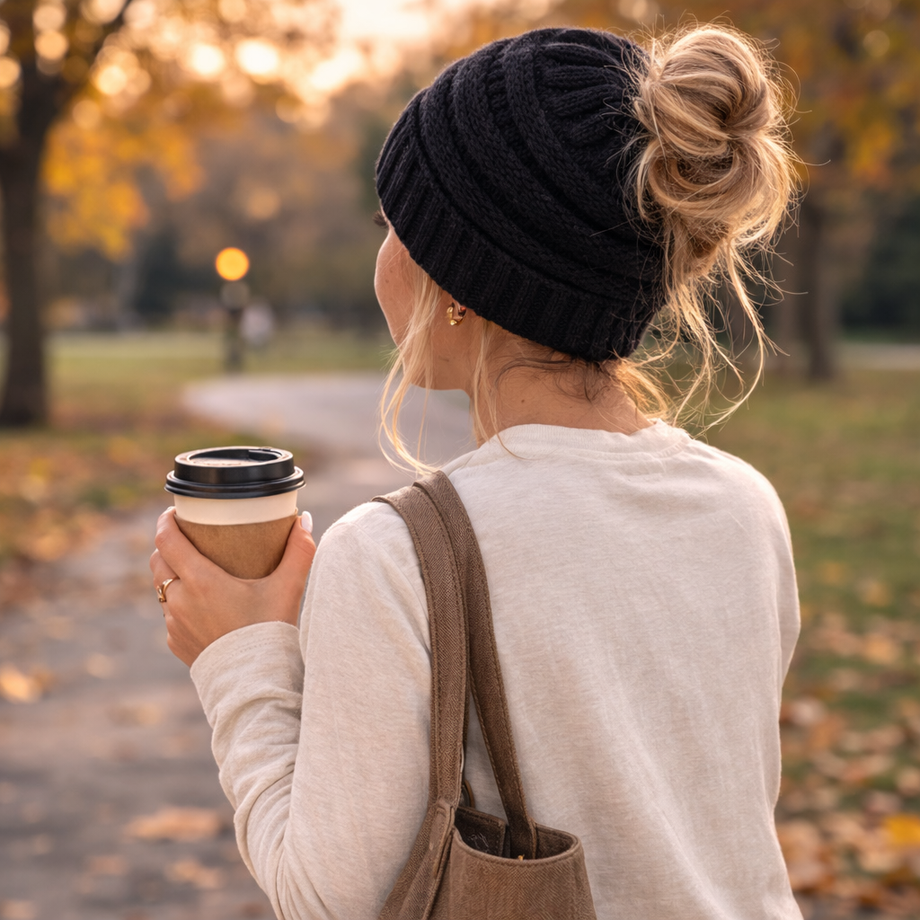 BLACK Ponytail Beanie