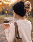 BLACK Ponytail Beanie